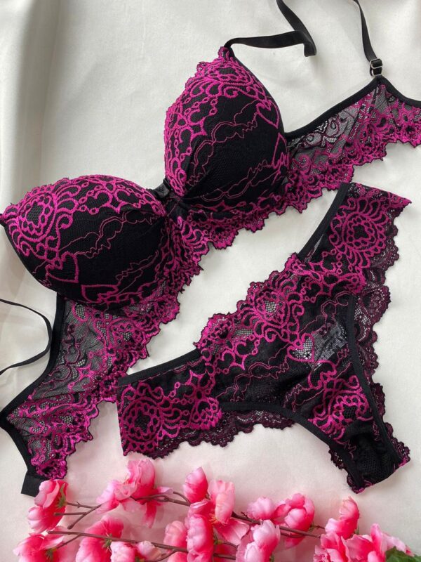 Conjunto de Lingerie Mariah com Bojo Bicolor Pink e Preto