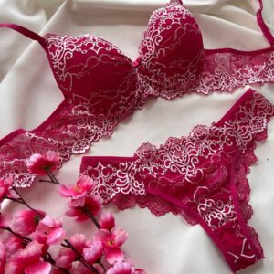 Conjunto de Lingerie Mariah com Bojo Bicolor Rosa e Branco