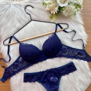 Conjunto de Lingerie Mariah Com Bojo Liso Azul Marinho