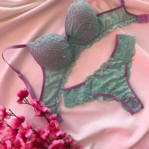 Conjunto de Lingerie Mariah com Bojo Turquesa e Lilás