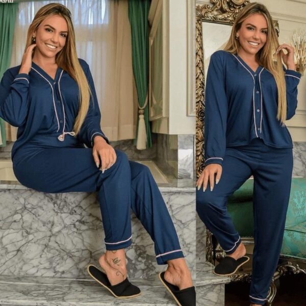 Pijama Americano Manga Longa Morgana Azul Marinho